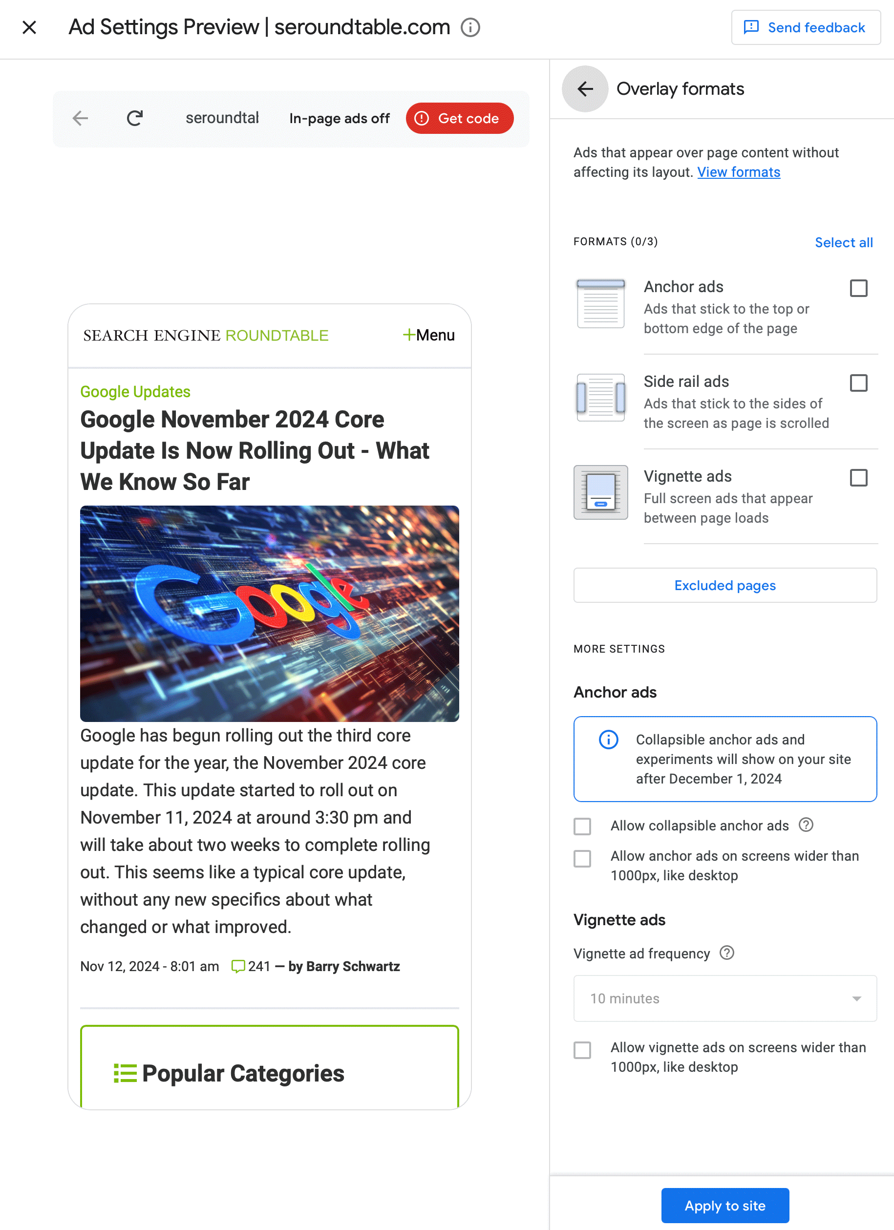 Réglage des ancres pliants Google Adsense