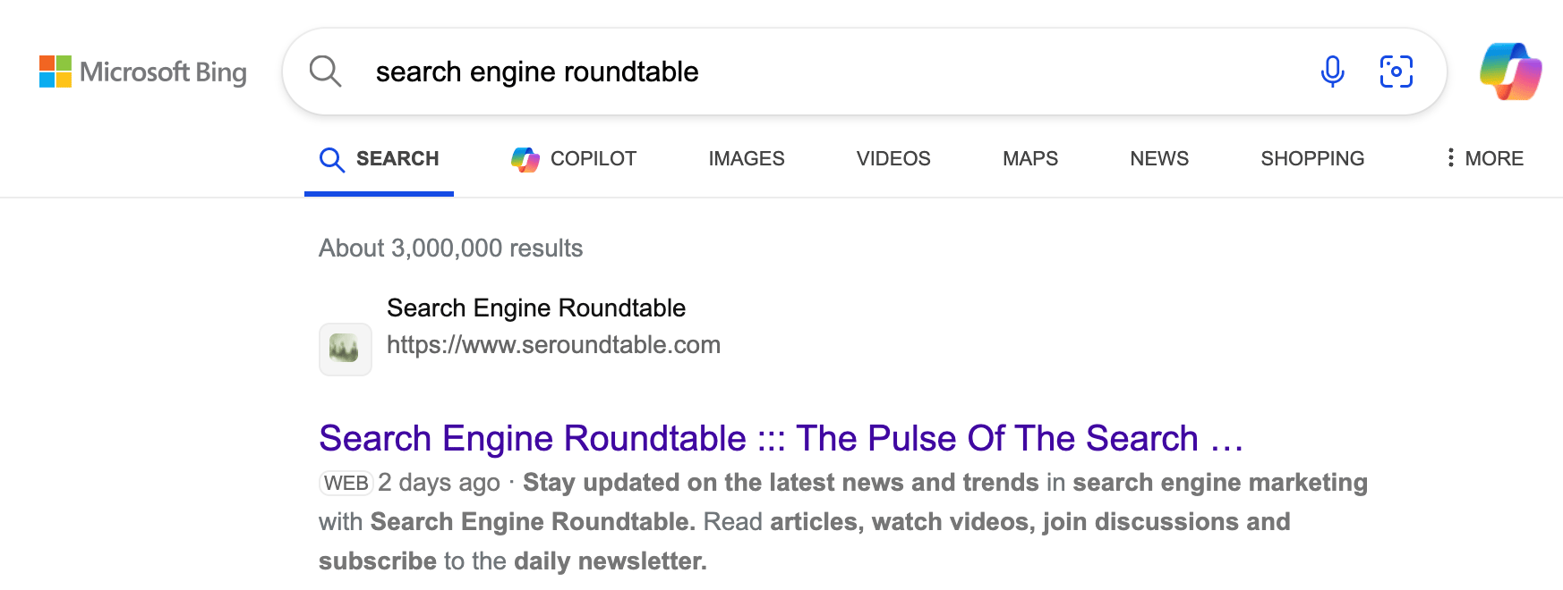 Bing Cache Link supprimé