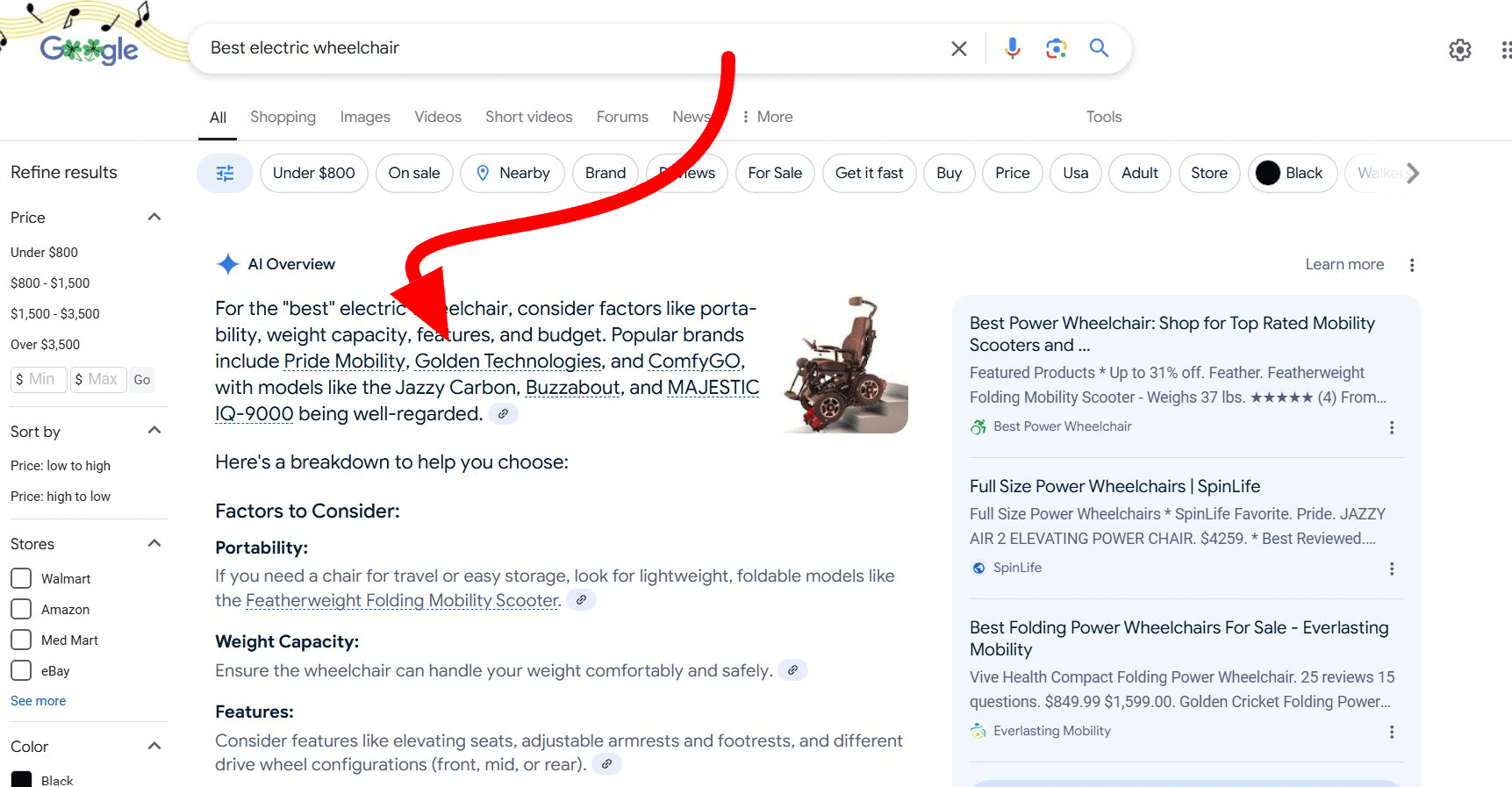 Google AI Présentation des liens vers la recherche