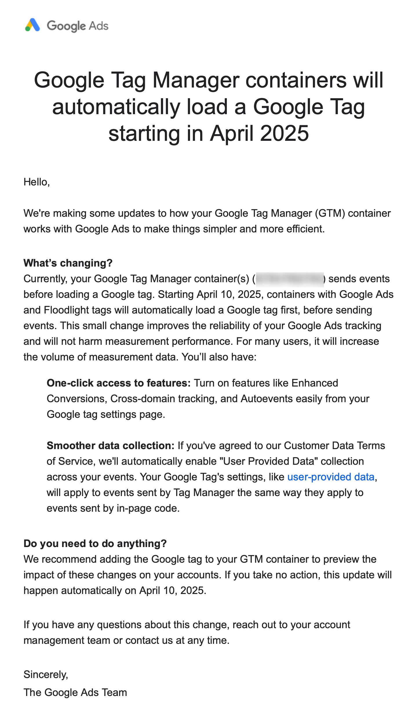 Google Tag Manager Chargement des modifications e-mail