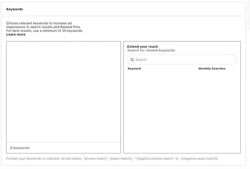 Analyse des mots clés pour Pinterest