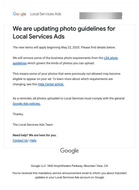 Les directives Google LSA mettent à jour le courrier électronique