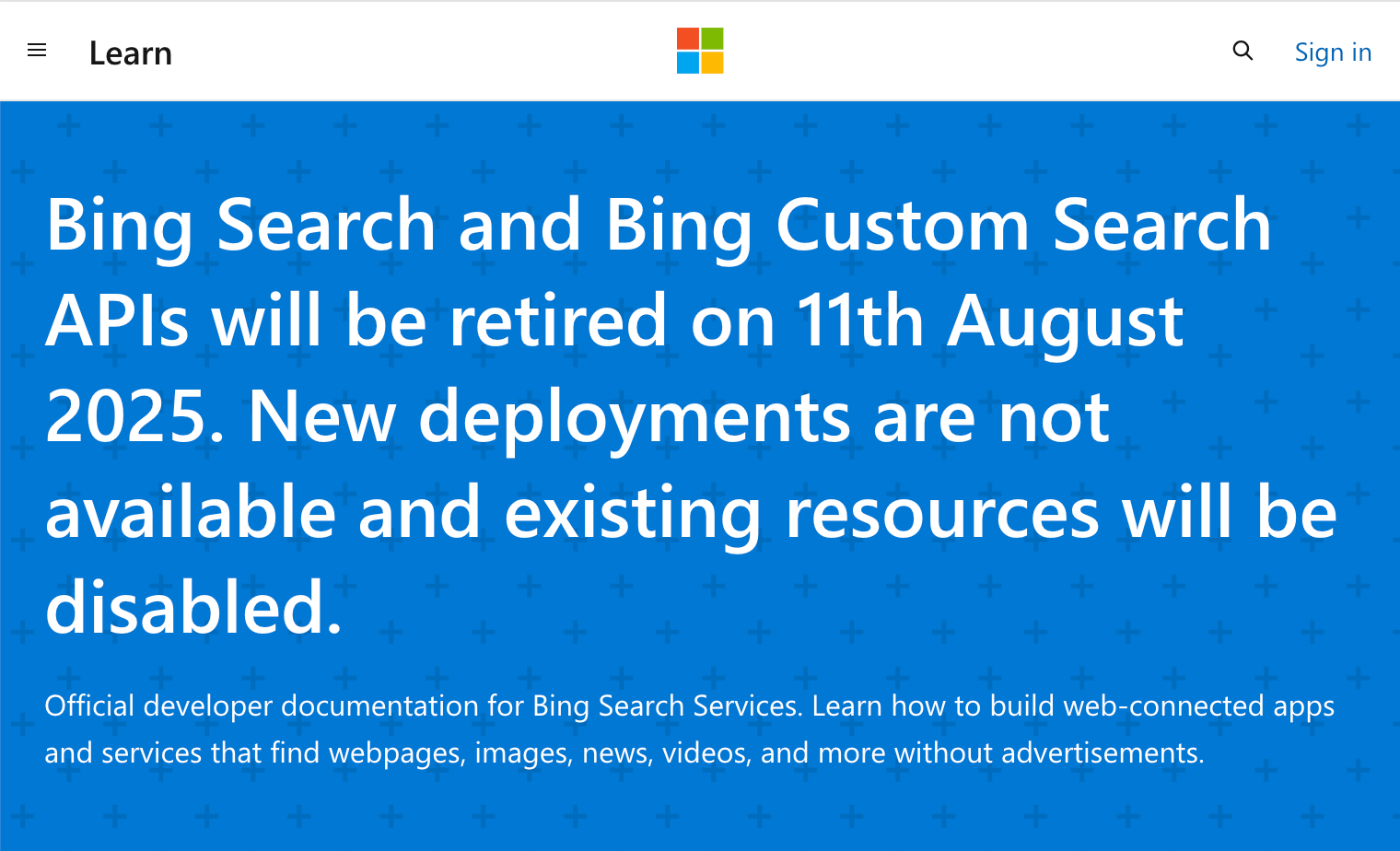 Capture d'écran à la retraite de Bing API 2