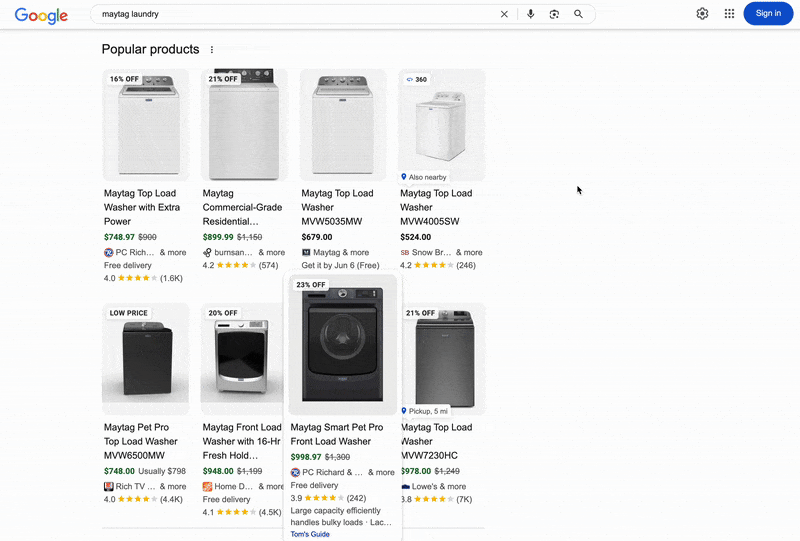 Les produits Google recherchent la troisième superposition