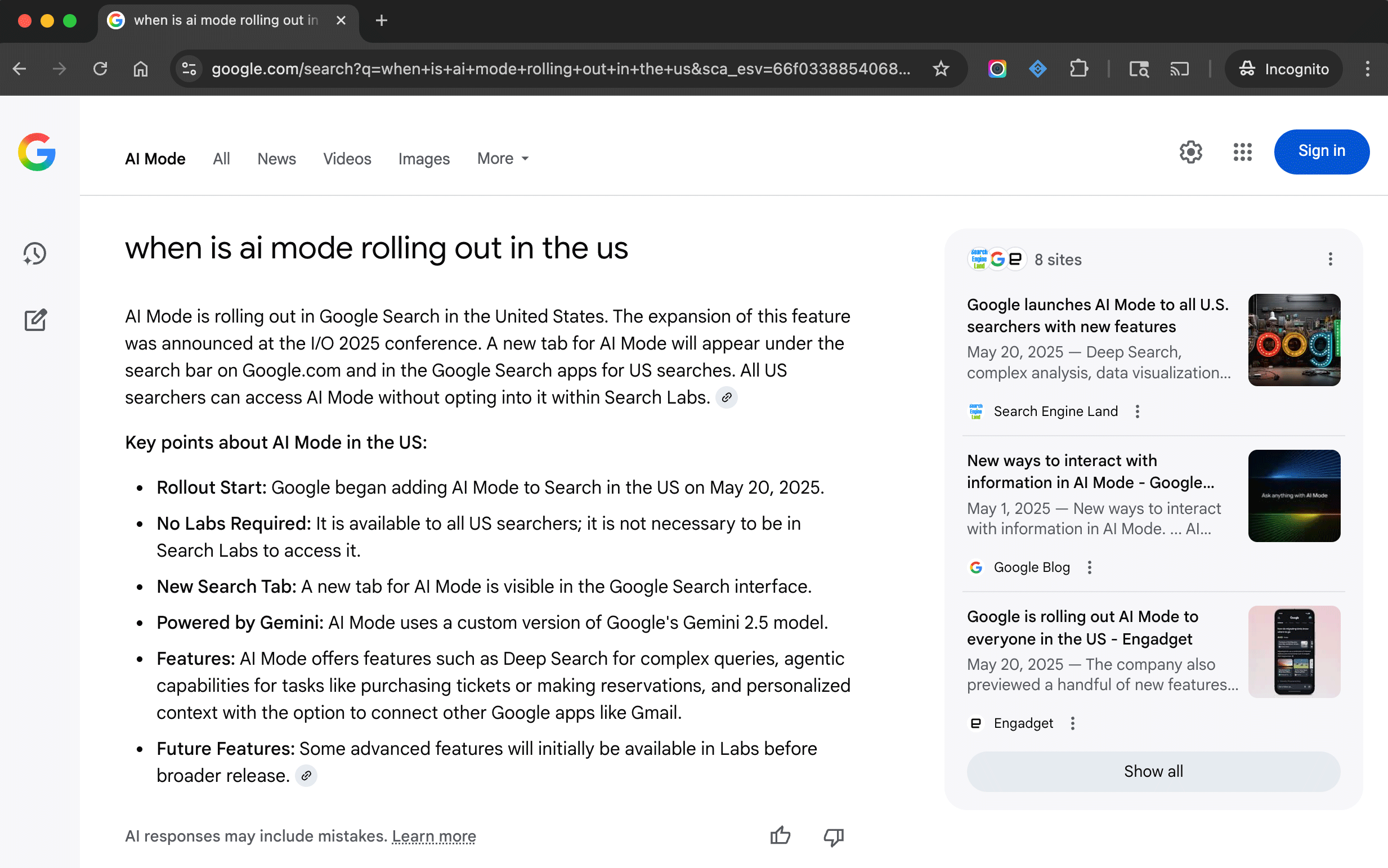 Le mode Google AI s'est déconnecté en direct
