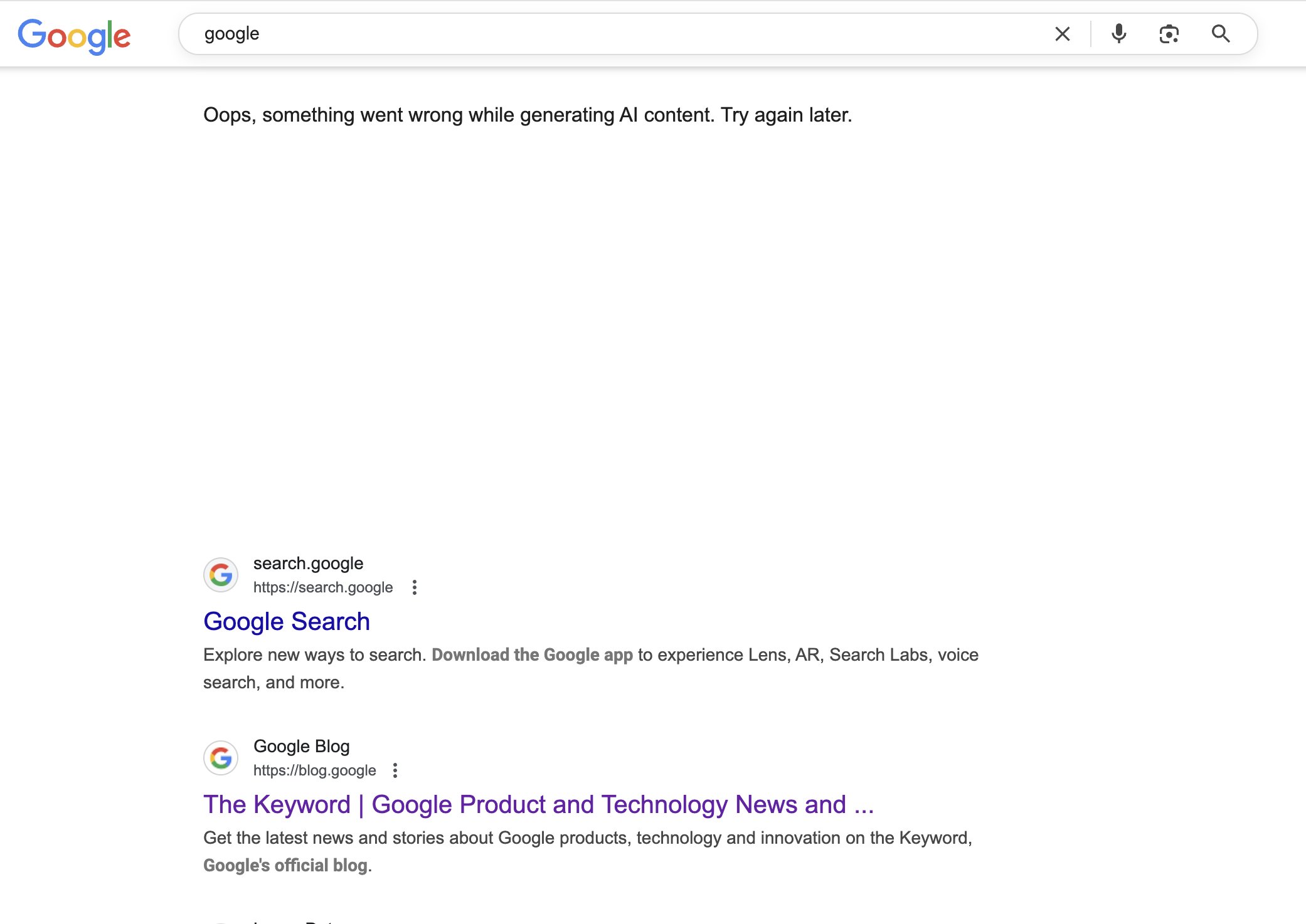 Erreur de contenu Google AI