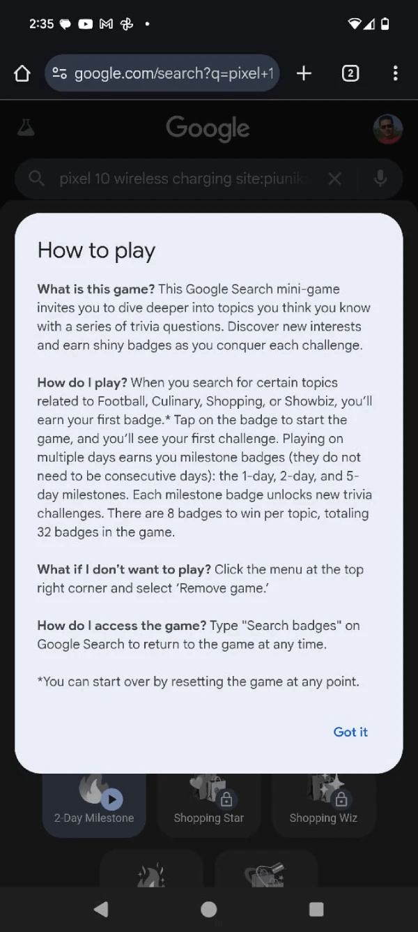 Google Search Mini Game Instructions