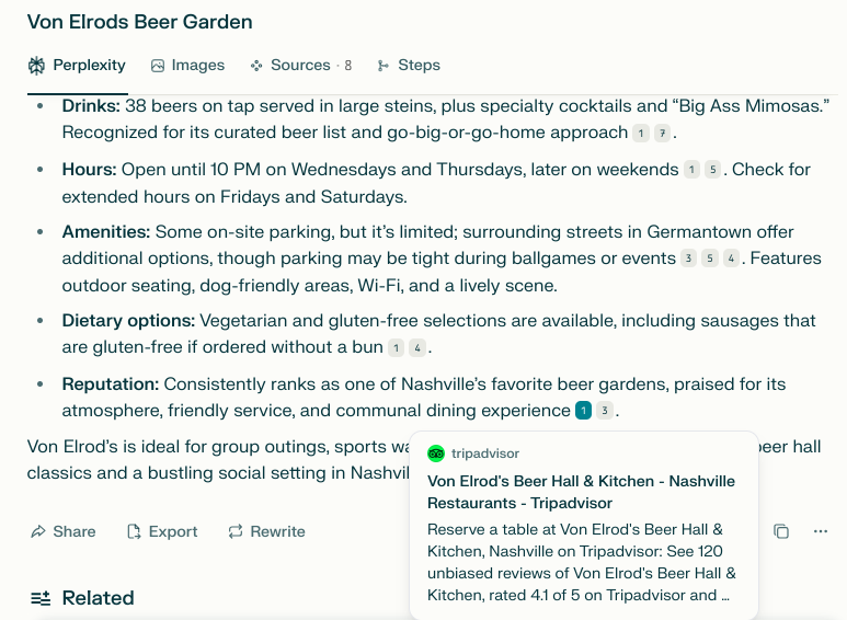 Von Elrod's Beer Garden Perplexity Reviews