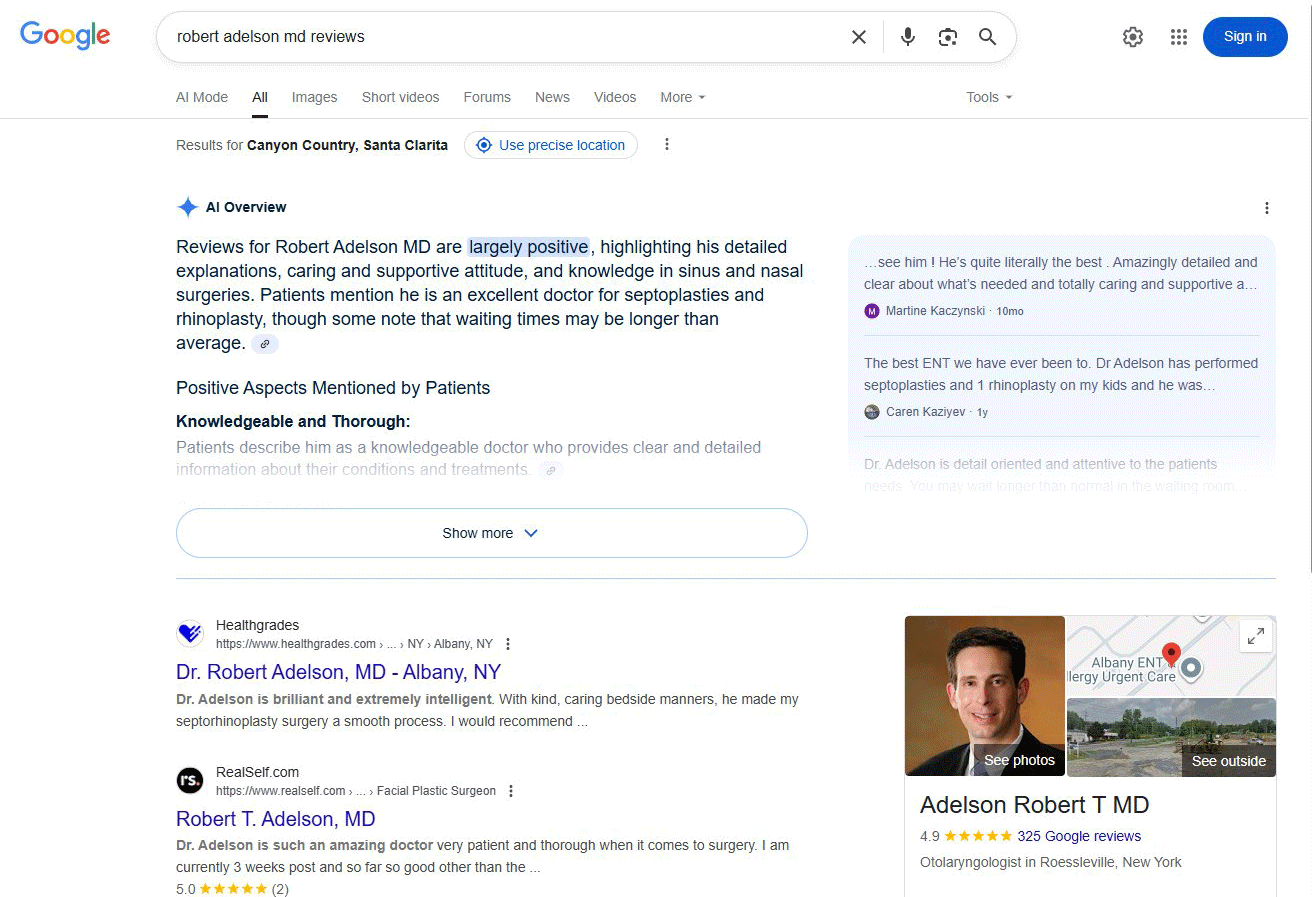 Présentation de Google AI citant les avis