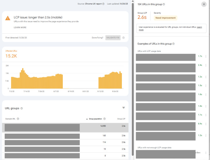 Google Search Console LCP