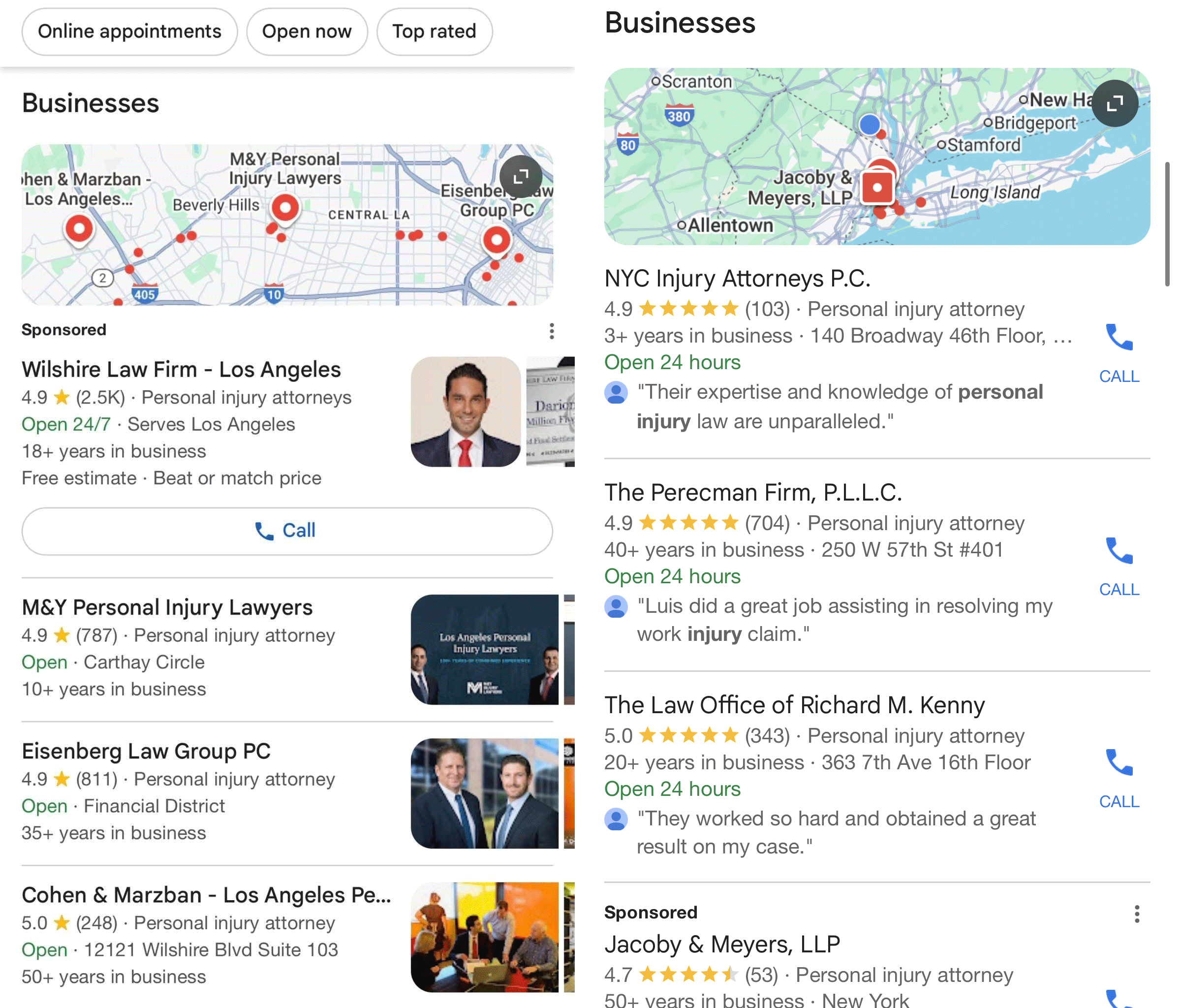 Bouton d'appel local Google côte à côte