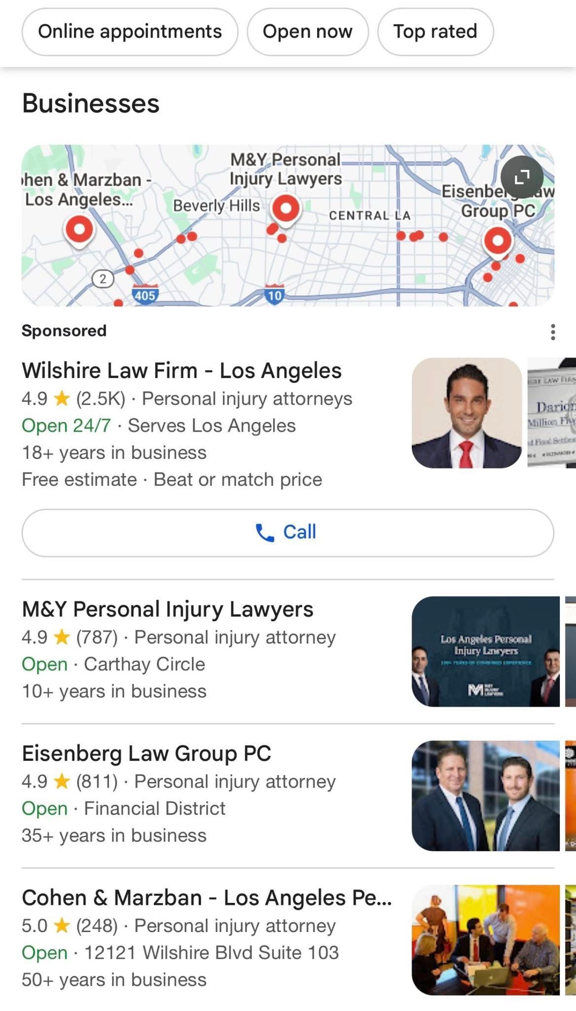 Bouton de non-appel local du guide Web Google