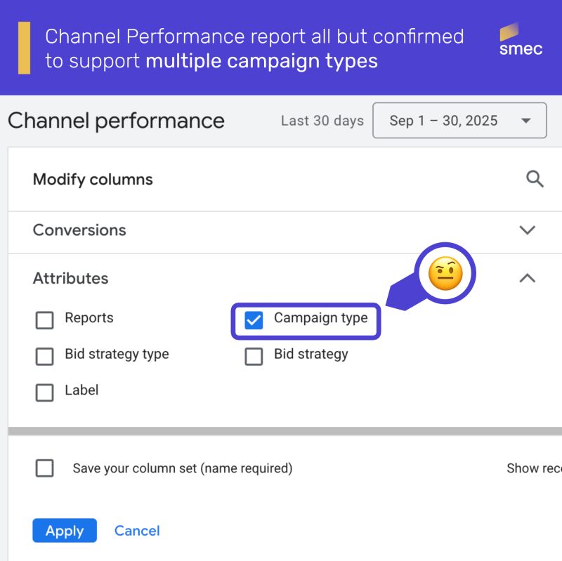 Type de campagne Rapport sur les performances des canaux Google Ads