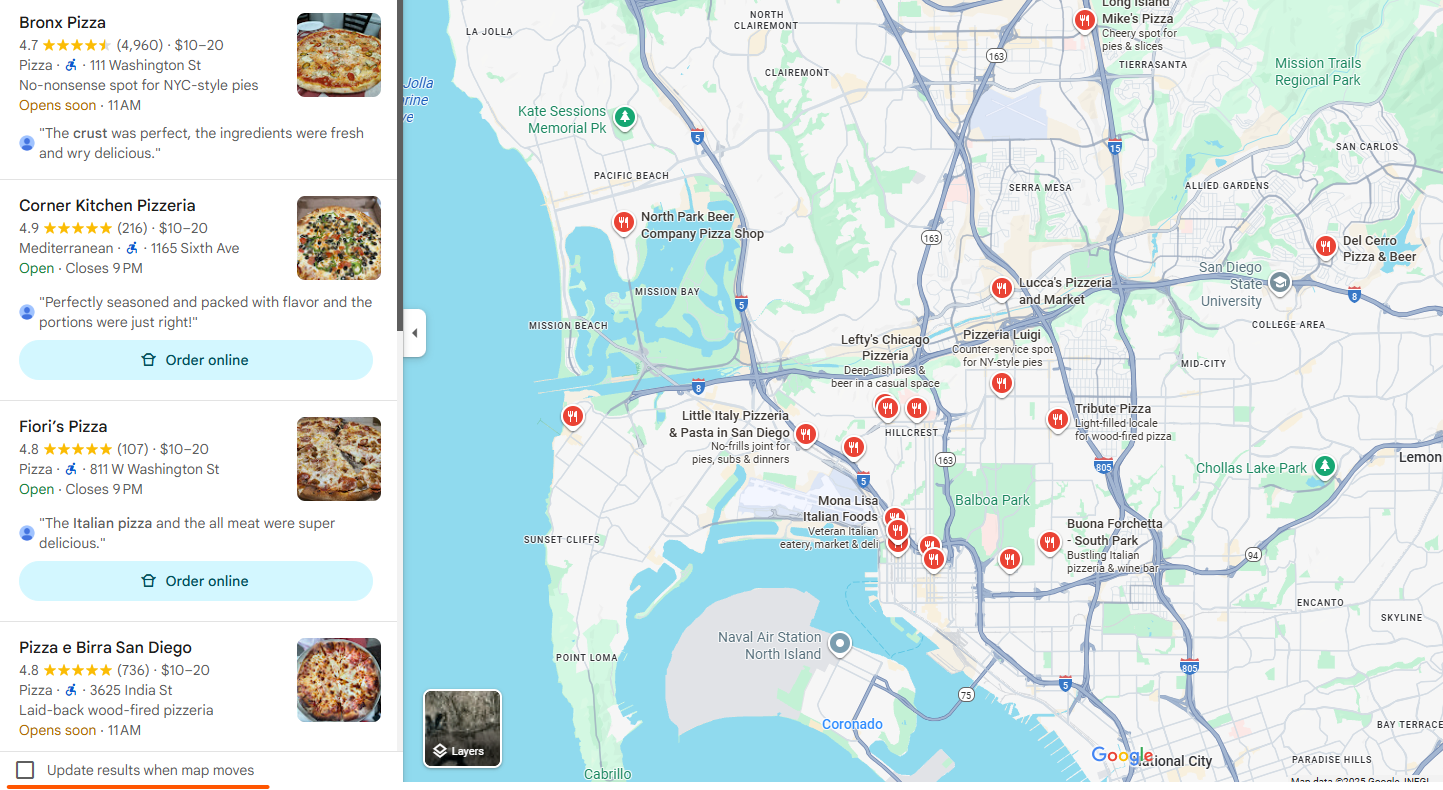 Pizzas Google Maps