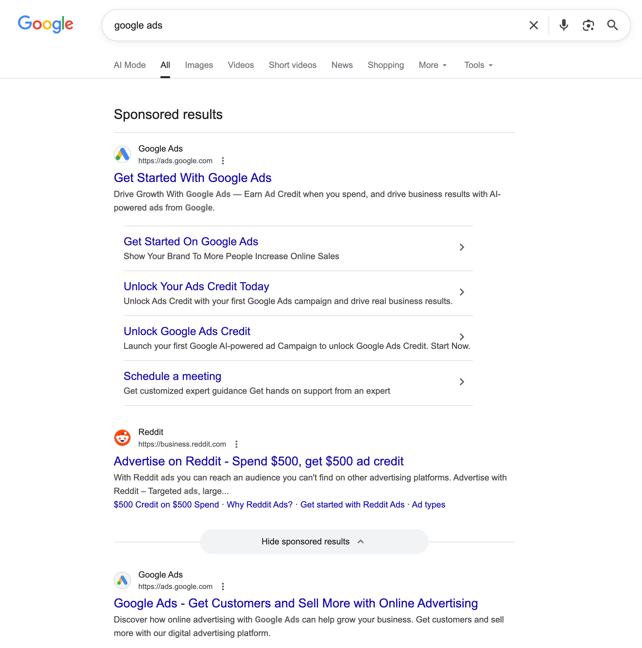 Masquer le regroupement des annonces Google