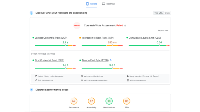 Exemple 1 de Core Web Vitals
