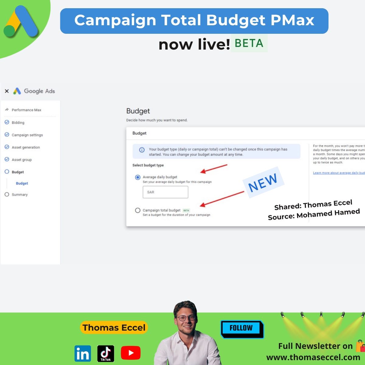 Budget total de la campagne Google Ads Pmax