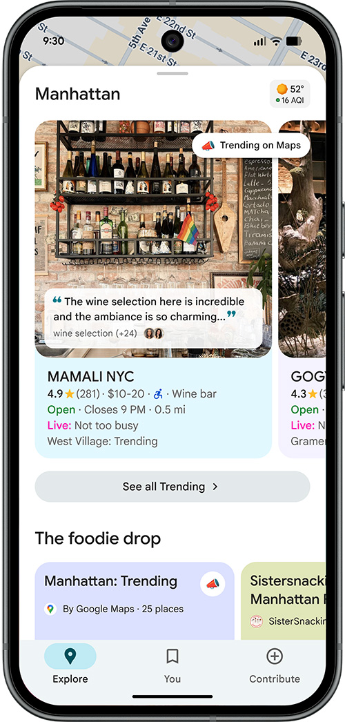 Onglet Explorer les tendances de Google Maps