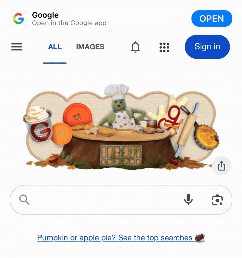 Mode Ai Doodle de Thanksgiving de Google