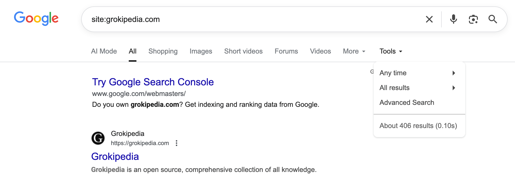 Commande du site Grokipedia Google