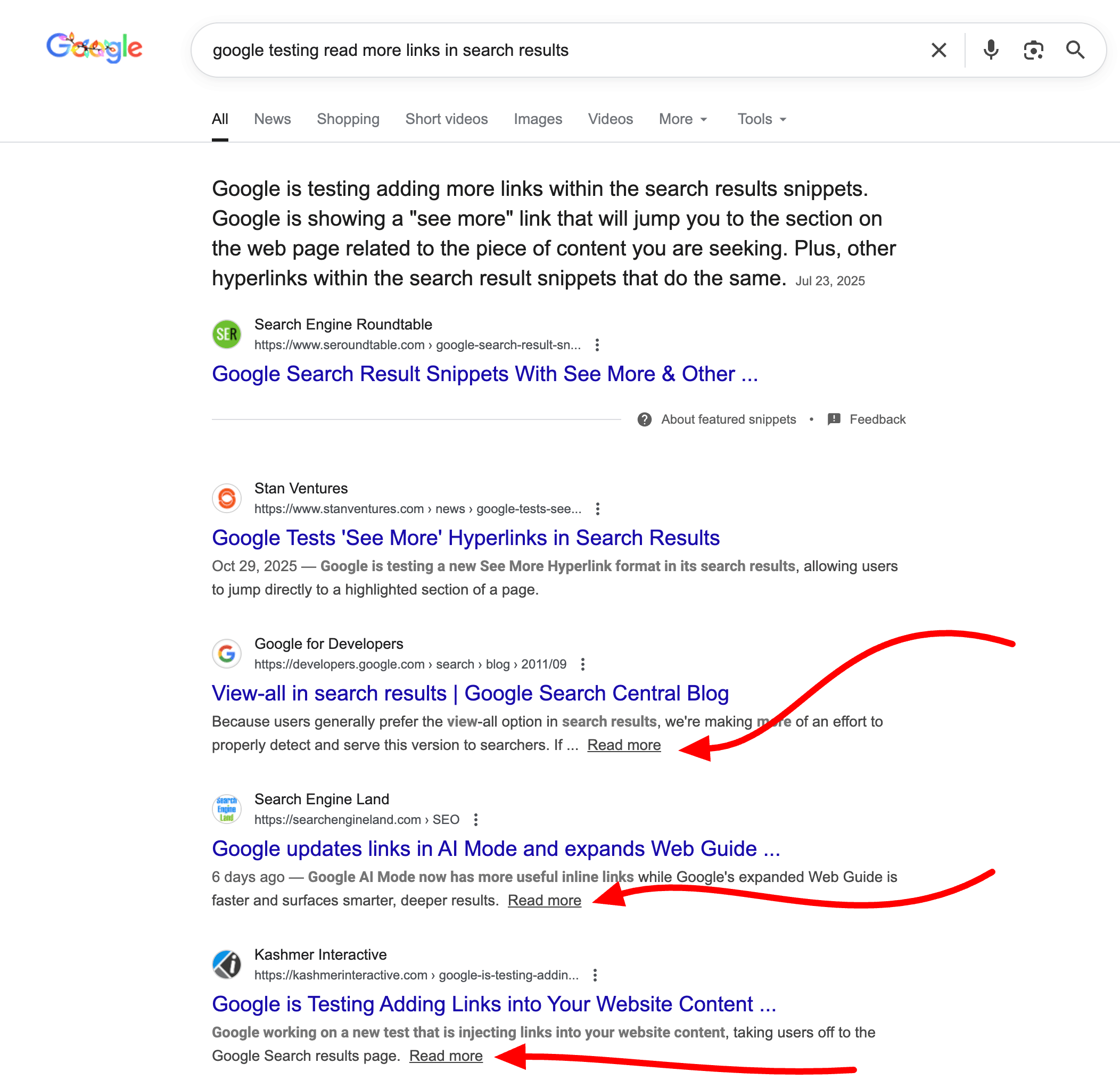 Google Lire plus de liens Extraits de recherche