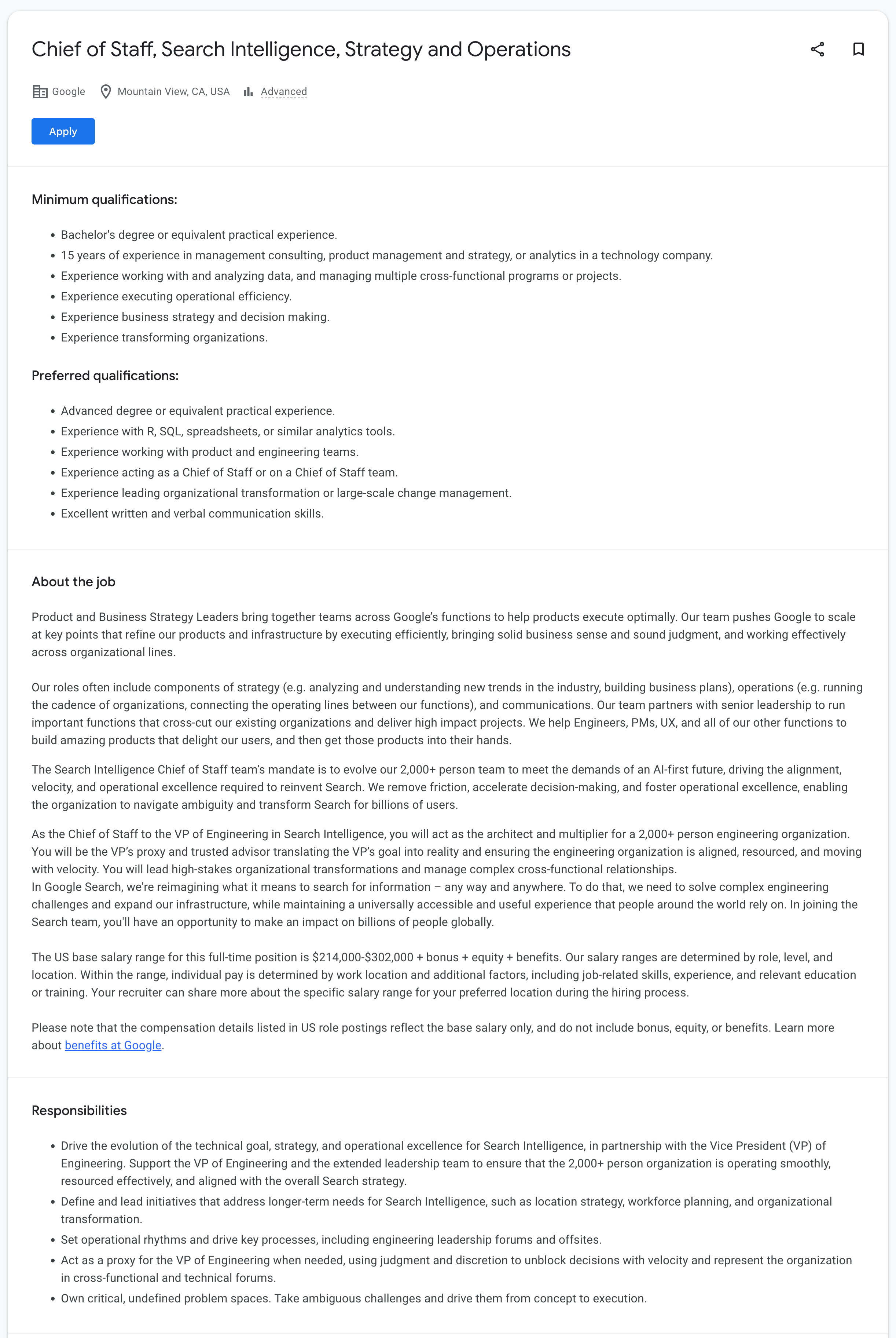Google embauche le chef de cabinet Search Intelligence