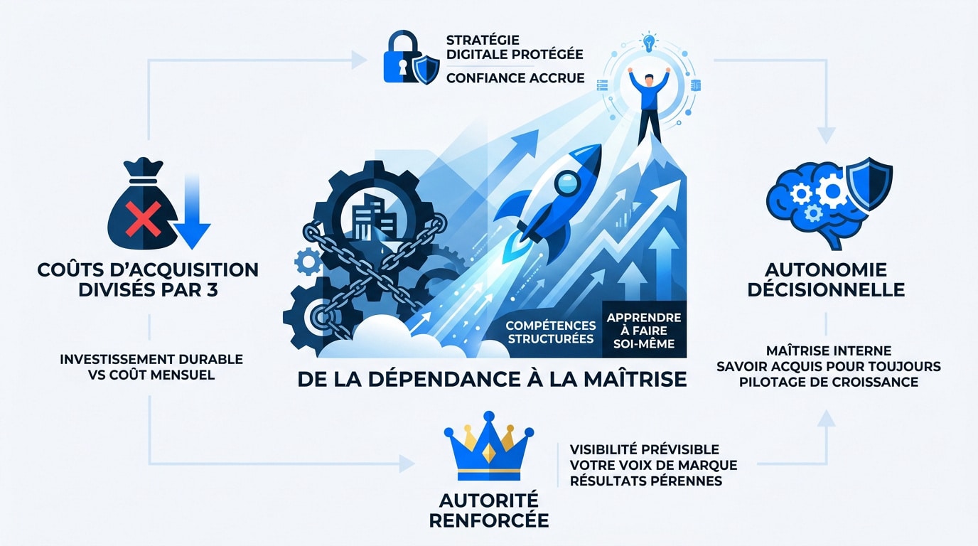 Entrepreneur analysant sa stratégie de croissance SEO en toute autonomie