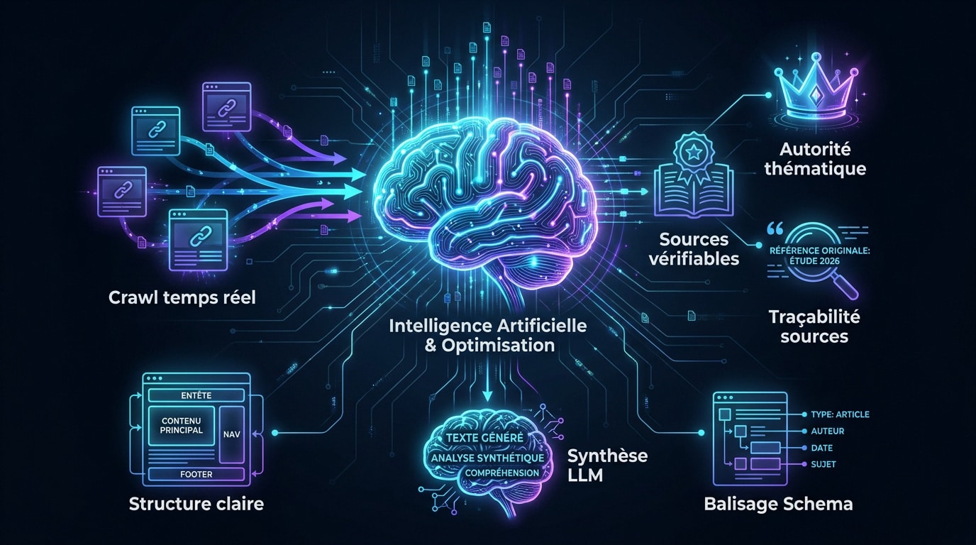 Infographie sur le processus de synthèse et d'optimisation Perplexity AI