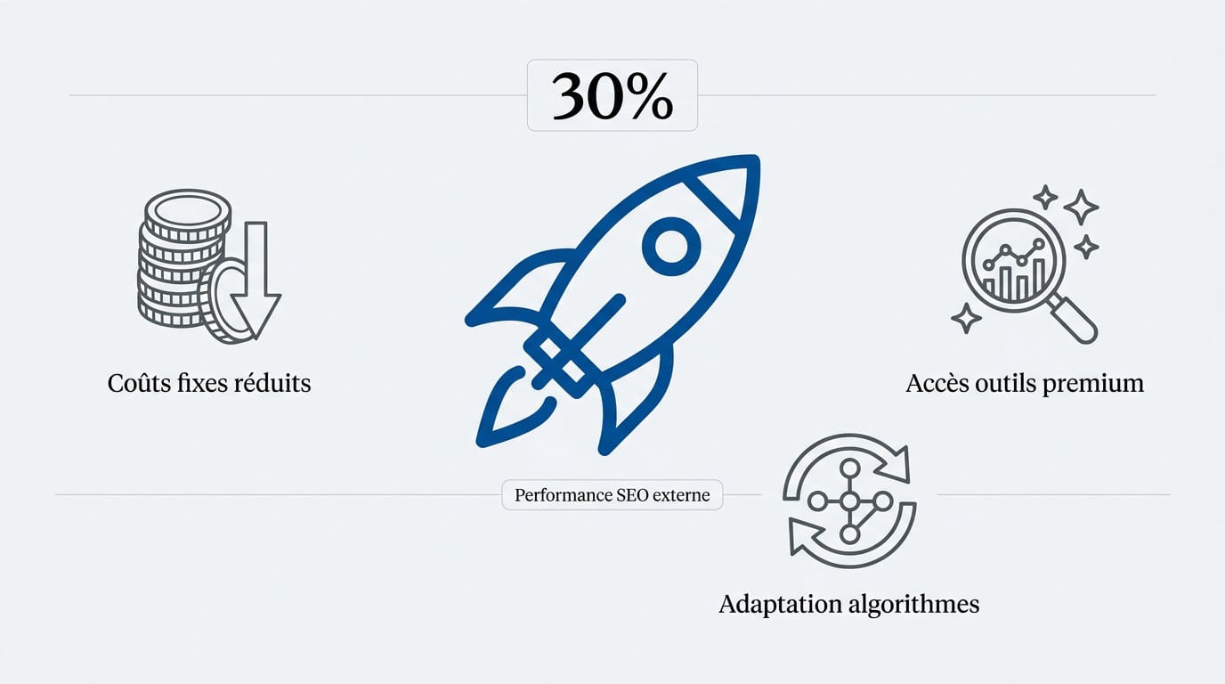 Graphique montrant 30 pourcent d'amélioration de la performance et croissance via le SEO
