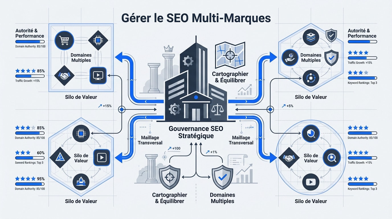 Schéma stratégique pour piloter le SEO d'un écosystème multi-marques complexe