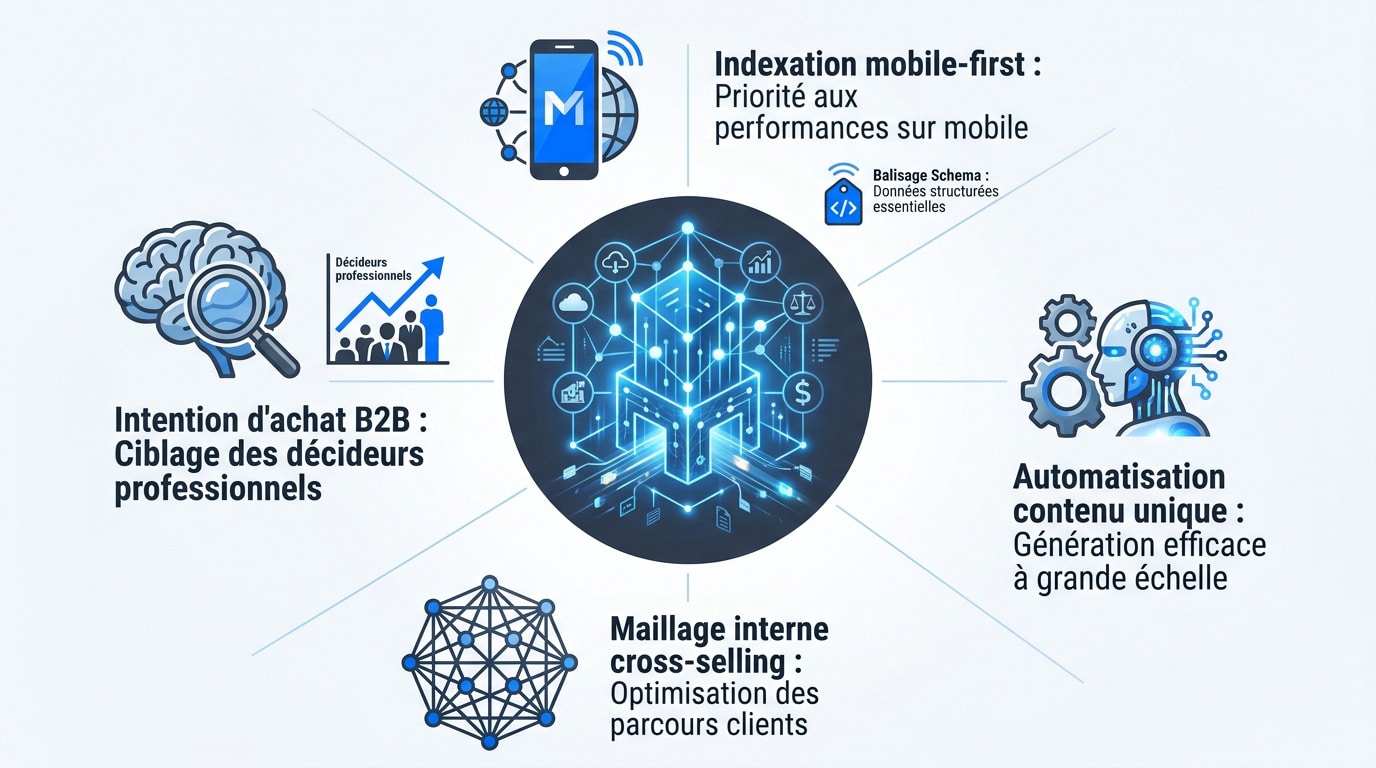 Schéma des piliers de la stratégie digitale pour marketplace B2B
