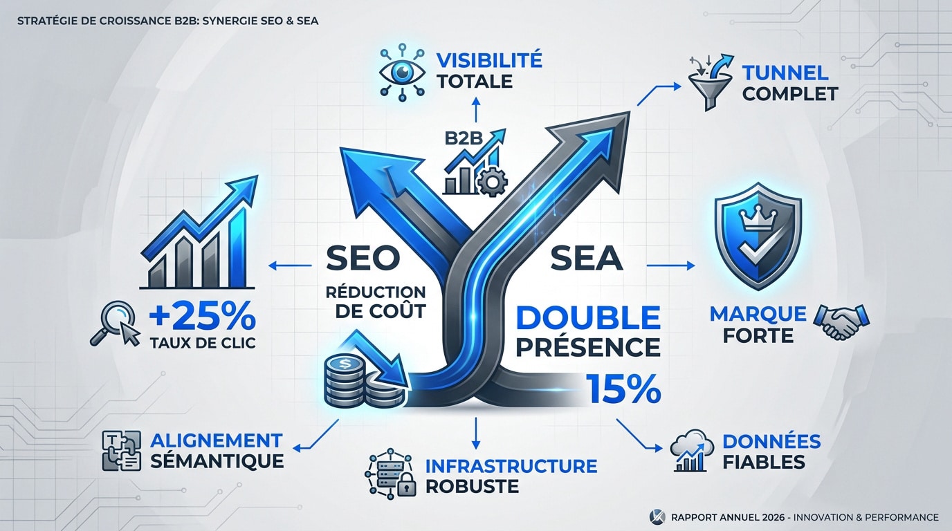 Graphique illustrant la croissance B2B via la synergie SEO et SEA