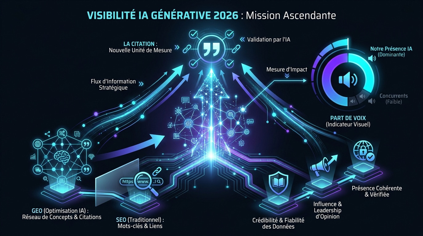 Graphique illustrant la stratégie de mesure de la part de voix sur l'IA générative en 2026