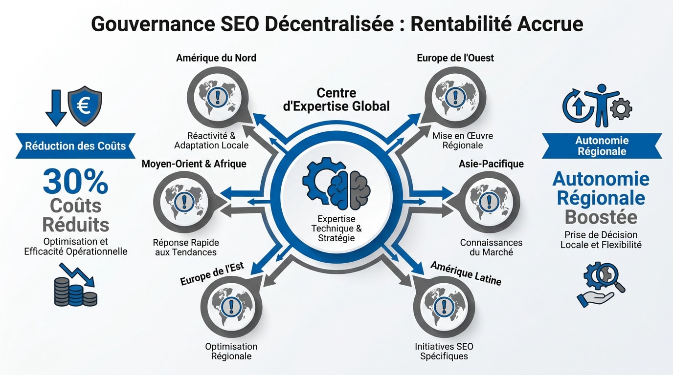Schéma illustrant la rentabilité d'une gouvernance SEO décentralisée en entreprise