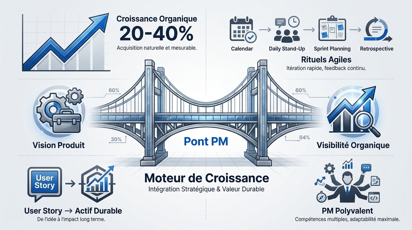 Schéma illustrant le rôle du Product Manager entre croissance et stratégie SEO