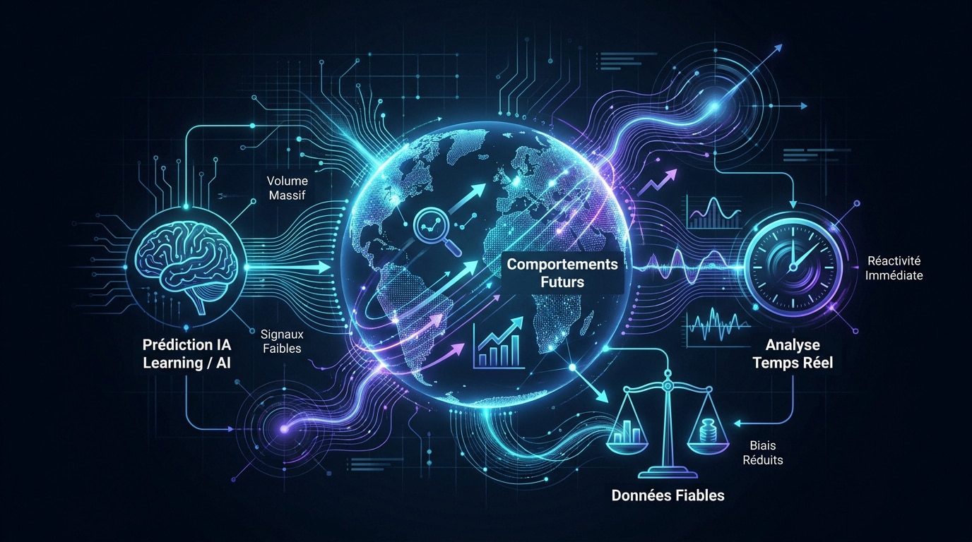 Représentation visuelle de l'IA analysant les tendances mondiales et les comportements de recherche