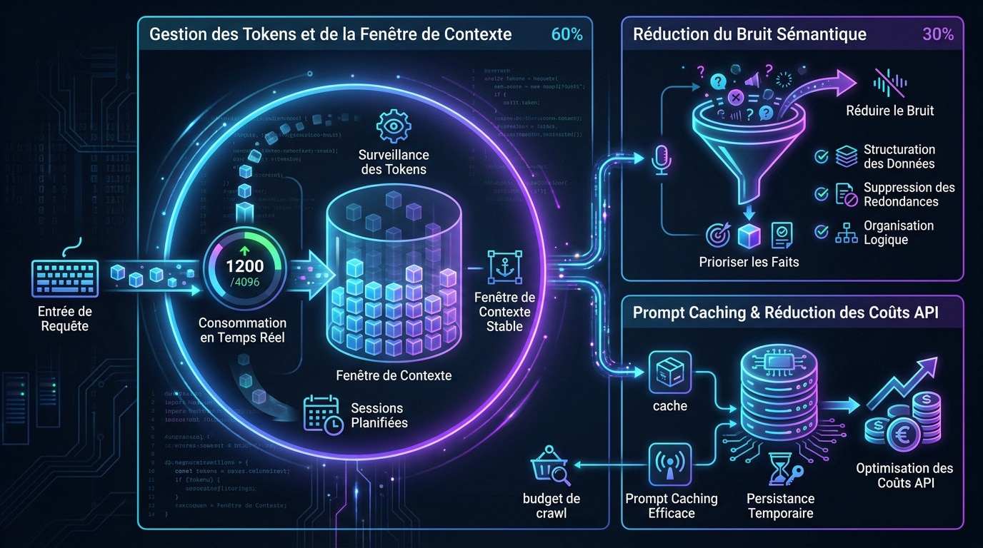 Schéma technique de l'optimisation des tokens et du prompt caching pour Claude AI