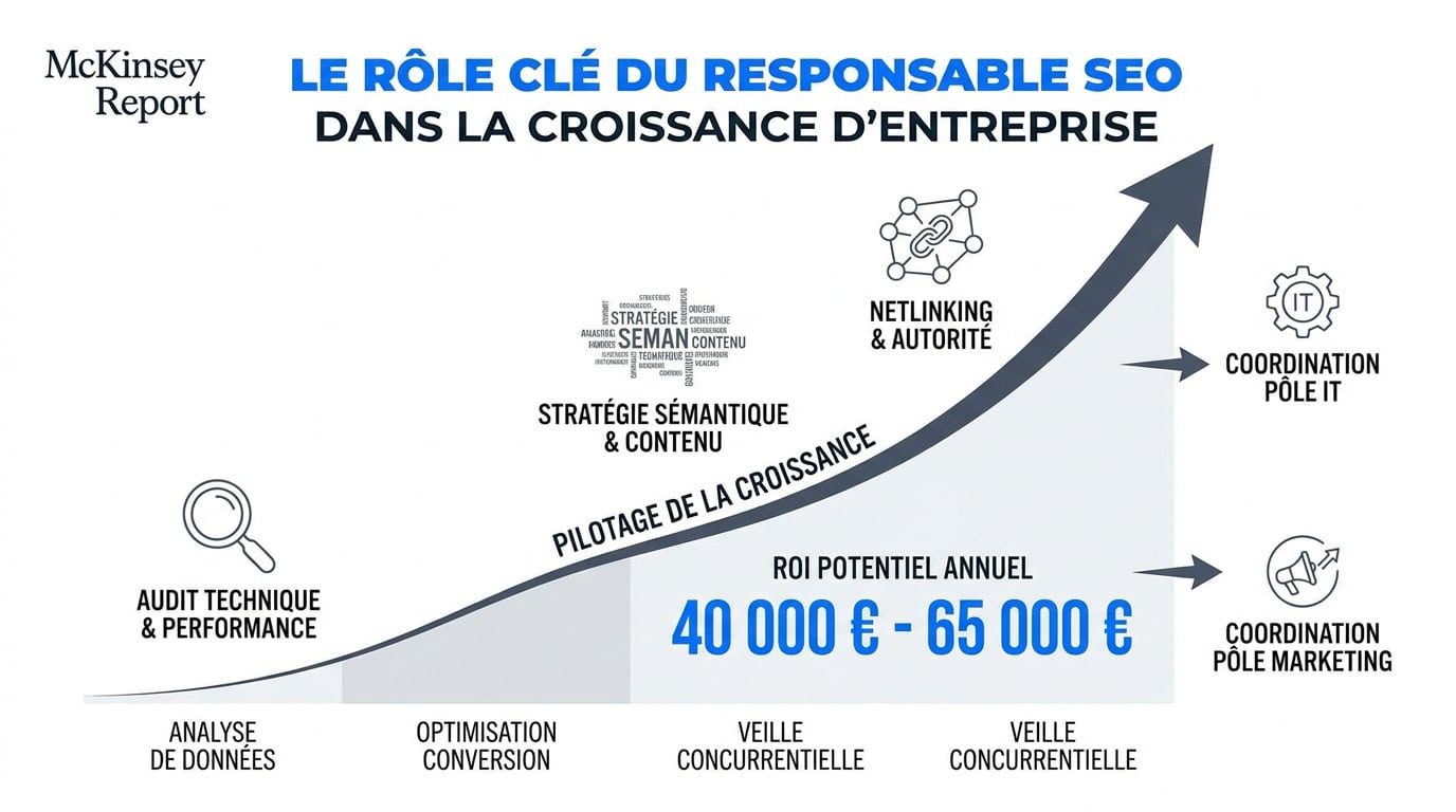 Responsable SEO analysant les leviers de croissance organique et la coordination marketing